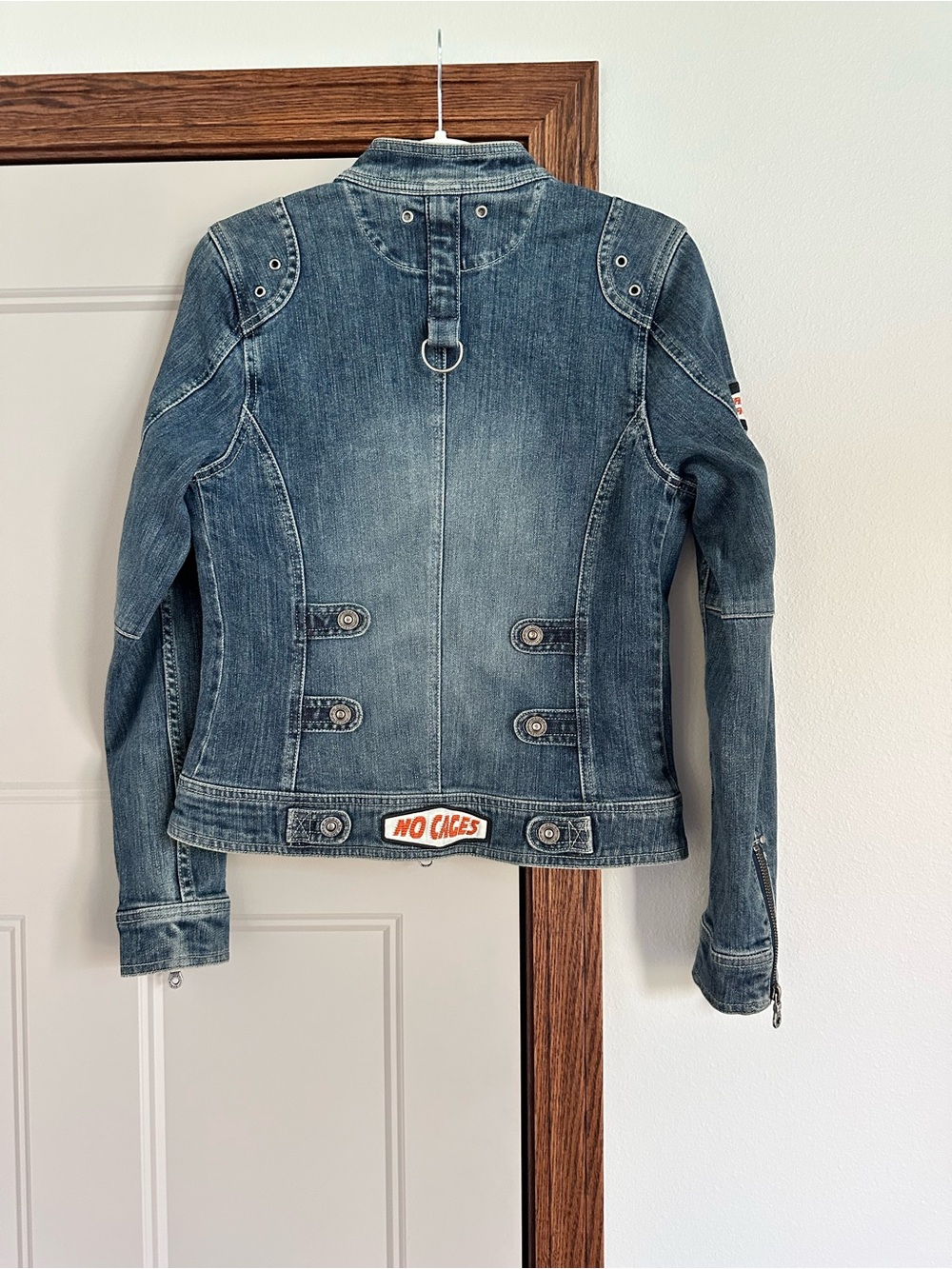 Vintage Women’s Harley Davidson patch Stretch Denim Motorcycle Coat Size XS - Picture 4 of 10